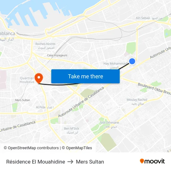 Résidence El Mouahidine to Mers Sultan map