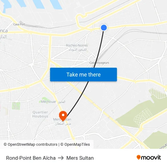 Rond-Point Ben Aïcha to Mers Sultan map