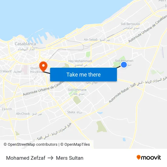 Mohamed Zefzaf to Mers Sultan map