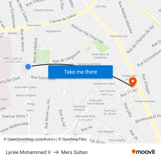 Lycée Mohammed V to Mers Sultan map
