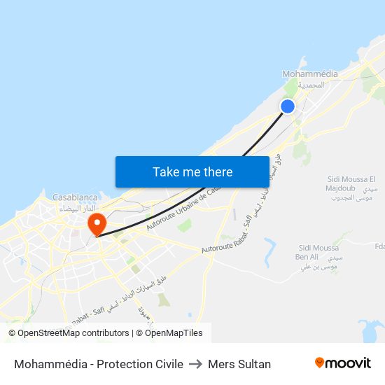 Mohammédia - Protection Civile to Mers Sultan map