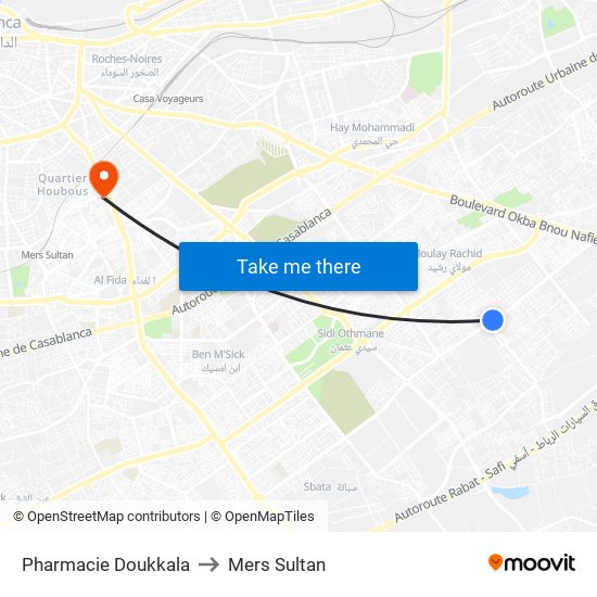 Pharmacie Doukkala to Mers Sultan map