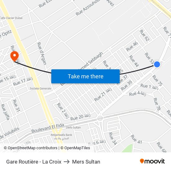 Gare Routière - La Croix to Mers Sultan map