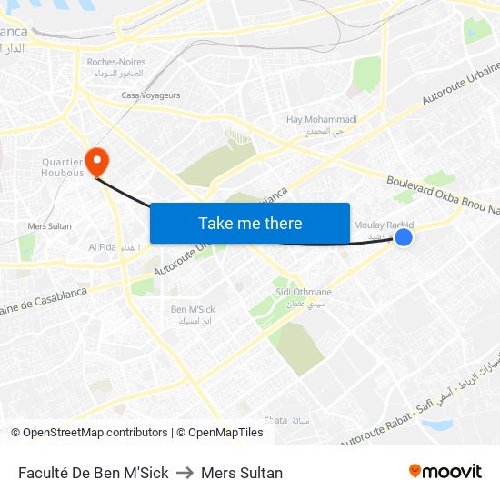 Faculté De Ben M'Sick to Mers Sultan map