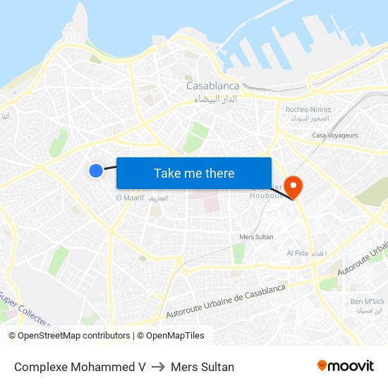 Complexe Mohammed V to Mers Sultan map