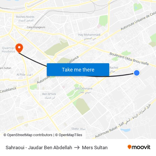 Sahraoui - Jaudar Ben Abdellah to Mers Sultan map