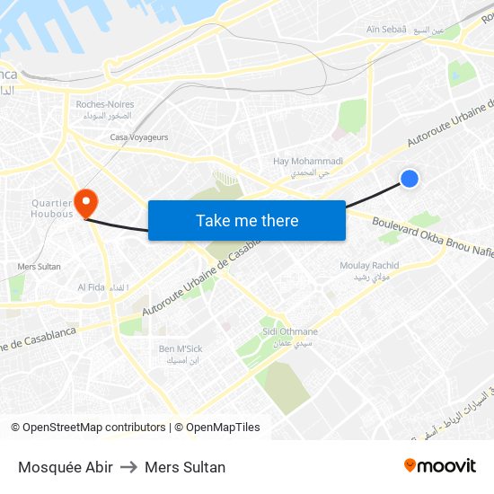 Mosquée Abir to Mers Sultan map