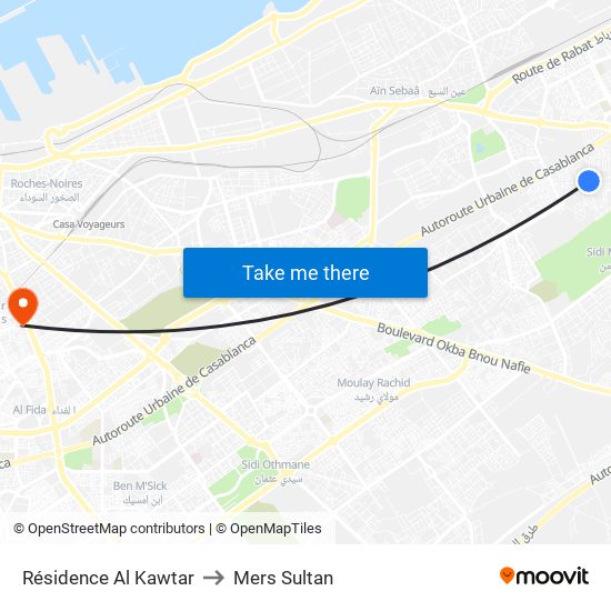Résidence Al Kawtar to Mers Sultan map