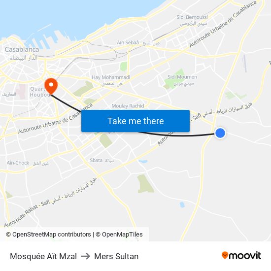 Mosquée Aït Mzal to Mers Sultan map