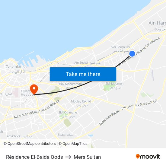 Résidence El-Baida Qods to Mers Sultan map