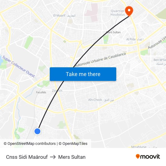 Cnss Sidi Maârouf to Mers Sultan map