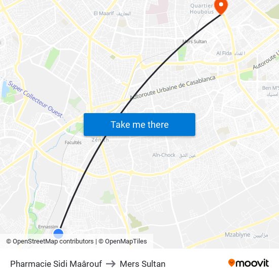 Pharmacie Sidi Maârouf to Mers Sultan map