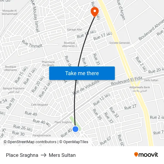 Place Sraghna to Mers Sultan map