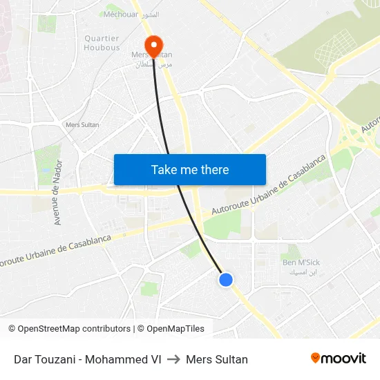 Dar Touzani - Mohammed VI to Mers Sultan map
