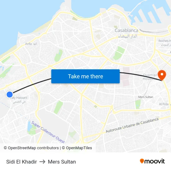 Sidi El Khadir to Mers Sultan map