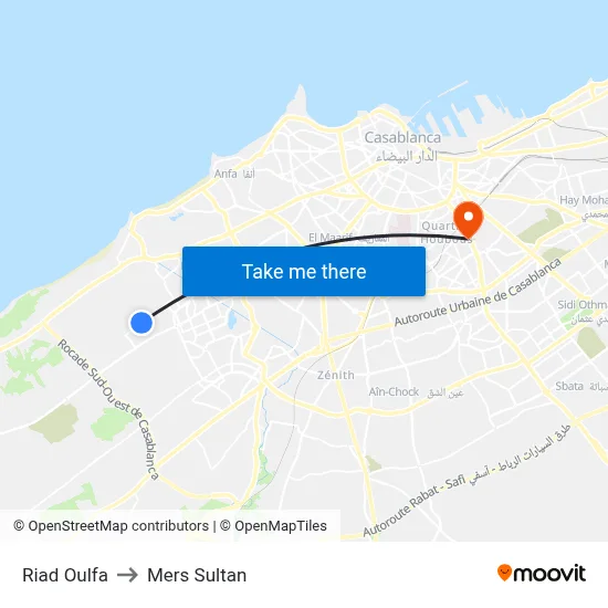 Riad Oulfa to Mers Sultan map