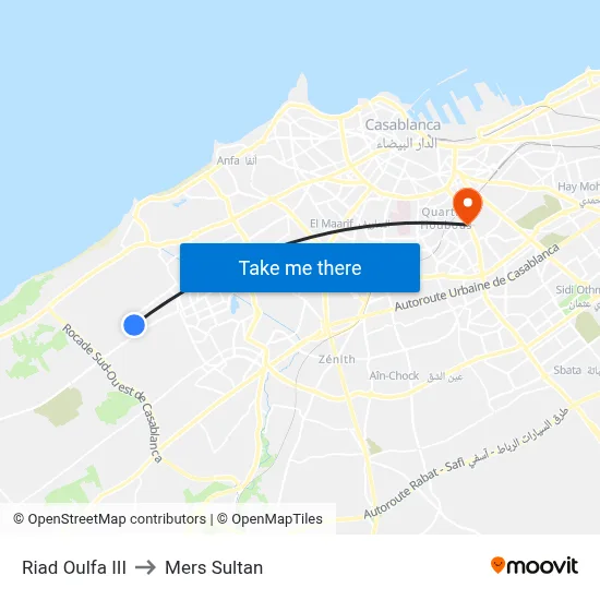Riad Oulfa III to Mers Sultan map