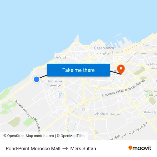 Rond-Point Morocco Mall to Mers Sultan map