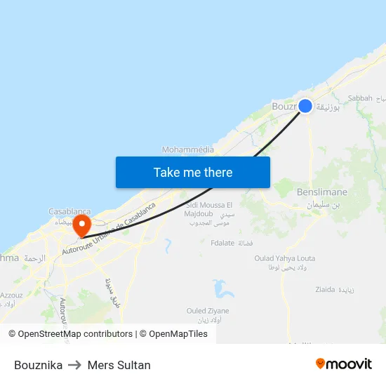 Bouznika to Mers Sultan map