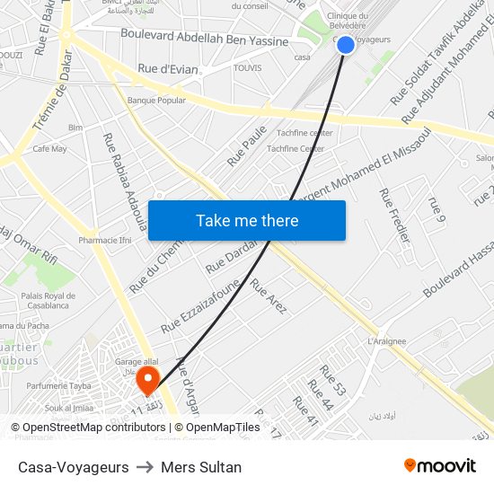 Casa-Voyageurs to Mers Sultan map