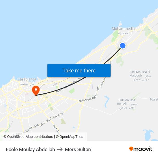 Ecole Moulay Abdellah to Mers Sultan map