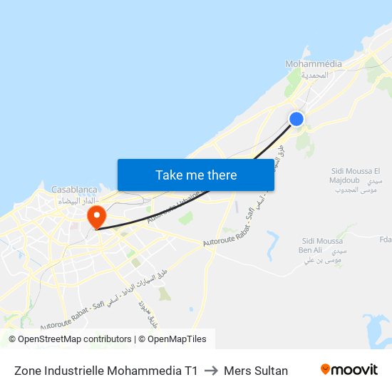 Zone Industrielle Mohammedia T1 to Mers Sultan map