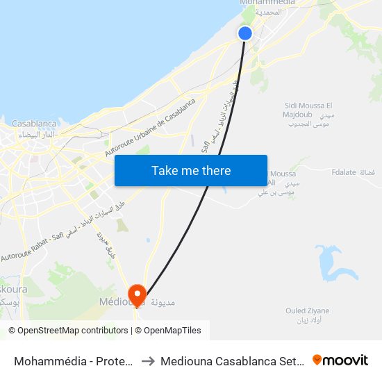 Mohammédia - Protection Civile to Mediouna Casablanca Settat Morocco map