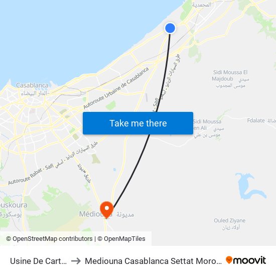 Usine De Carton to Mediouna Casablanca Settat Morocco map