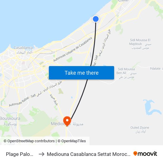 Plage Paloma to Mediouna Casablanca Settat Morocco map