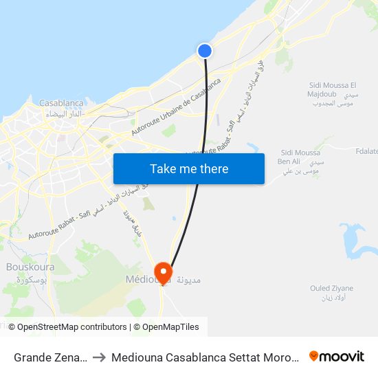 Grande Zenata to Mediouna Casablanca Settat Morocco map