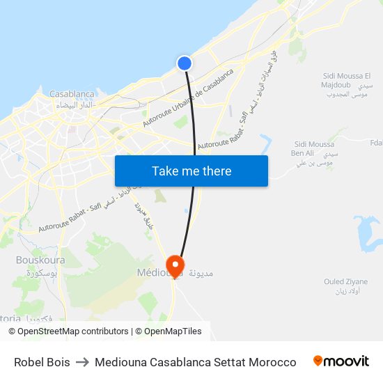 Robel Bois to Mediouna Casablanca Settat Morocco map