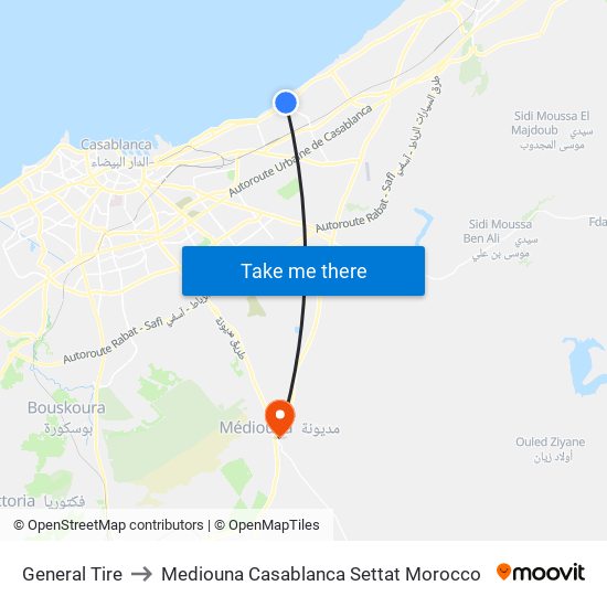 General Tire to Mediouna Casablanca Settat Morocco map