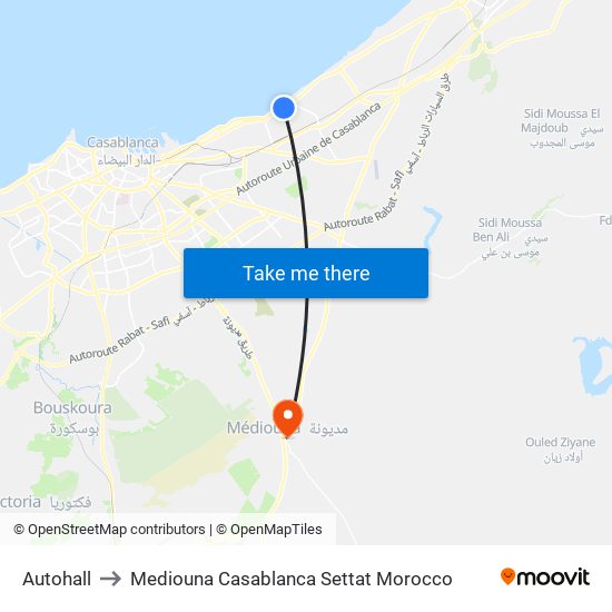 Autohall to Mediouna Casablanca Settat Morocco map