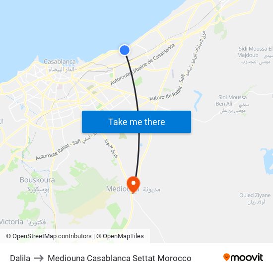 Dalila to Mediouna Casablanca Settat Morocco map