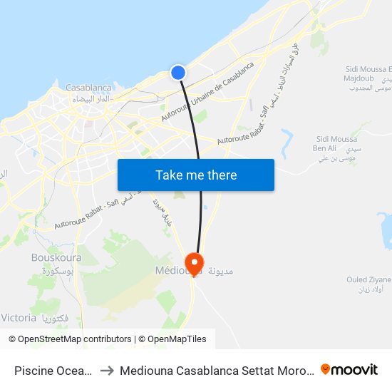 Piscine Oceanic to Mediouna Casablanca Settat Morocco map