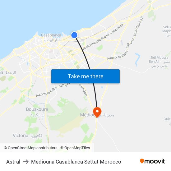 Astral to Mediouna Casablanca Settat Morocco map