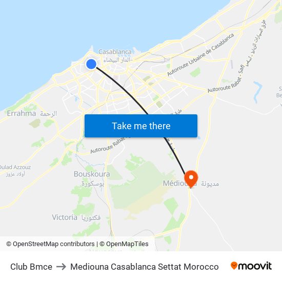 Club Bmce to Mediouna Casablanca Settat Morocco map