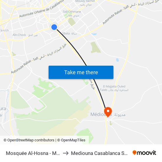 Mosquée Al-Hosna - Mohammed VI to Mediouna Casablanca Settat Morocco map