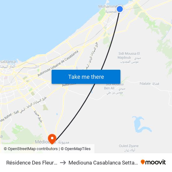 Résidence Des Fleurs De Lys to Mediouna Casablanca Settat Morocco map