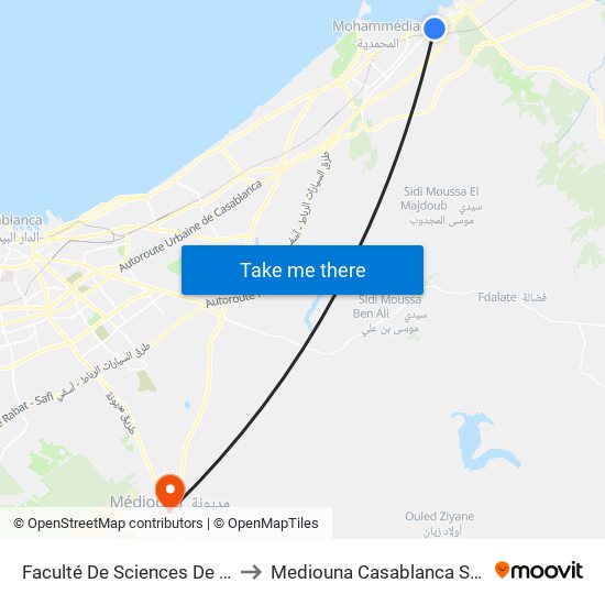 Faculté De Sciences De Mohammédia to Mediouna Casablanca Settat Morocco map