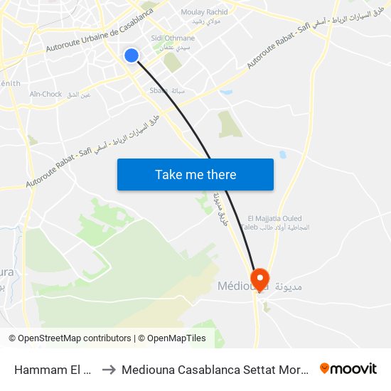 Hammam El Fen to Mediouna Casablanca Settat Morocco map