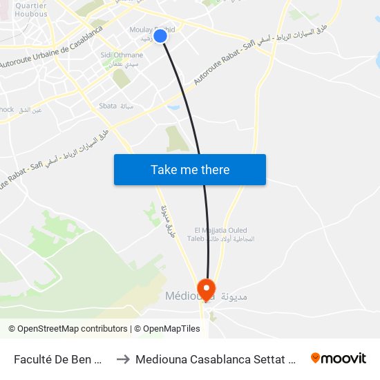Faculté De Ben M'Sick to Mediouna Casablanca Settat Morocco map