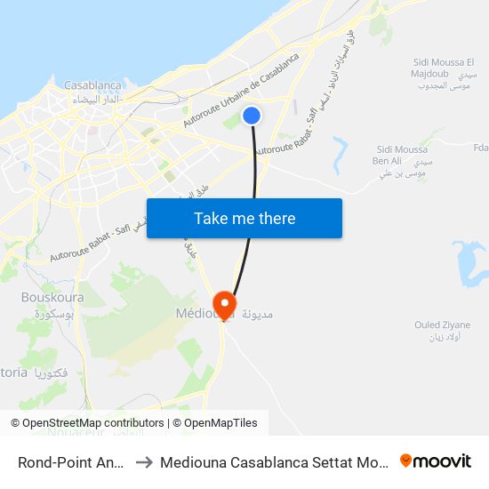 Rond-Point Anassi to Mediouna Casablanca Settat Morocco map