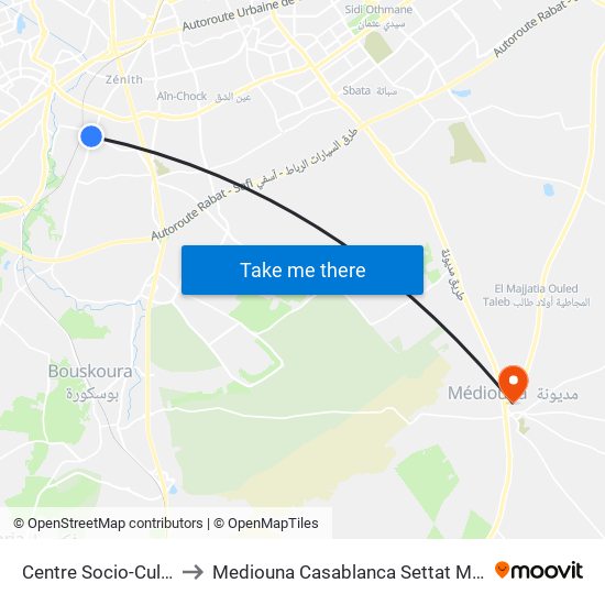 Centre Socio-Culturel to Mediouna Casablanca Settat Morocco map