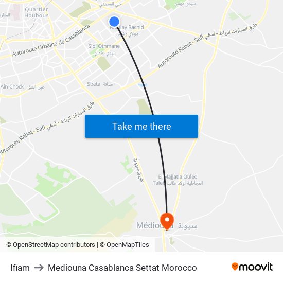 Ifiam to Mediouna Casablanca Settat Morocco map