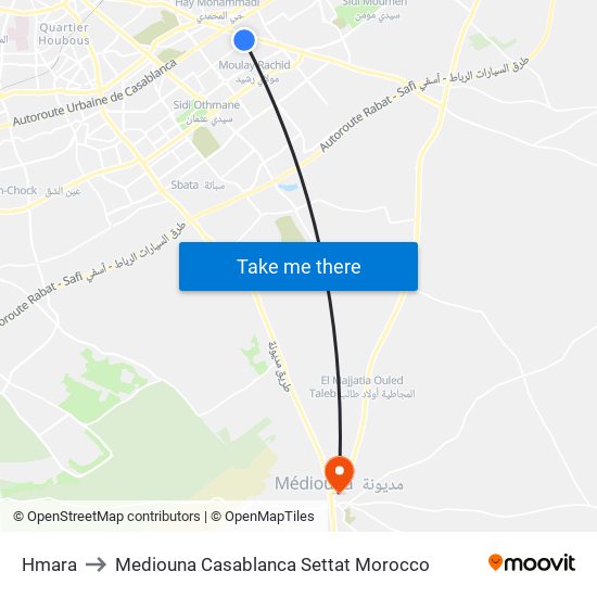 Hmara to Mediouna Casablanca Settat Morocco map