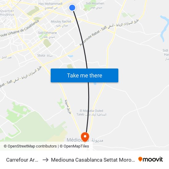 Carrefour Araib to Mediouna Casablanca Settat Morocco map