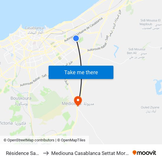Résidence Saâda to Mediouna Casablanca Settat Morocco map