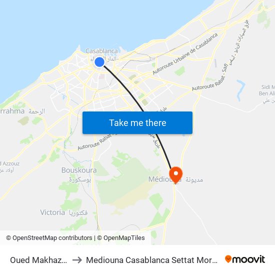 Oued Makhazine to Mediouna Casablanca Settat Morocco map