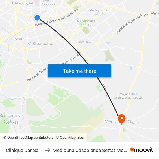 Clinique Dar Salam to Mediouna Casablanca Settat Morocco map